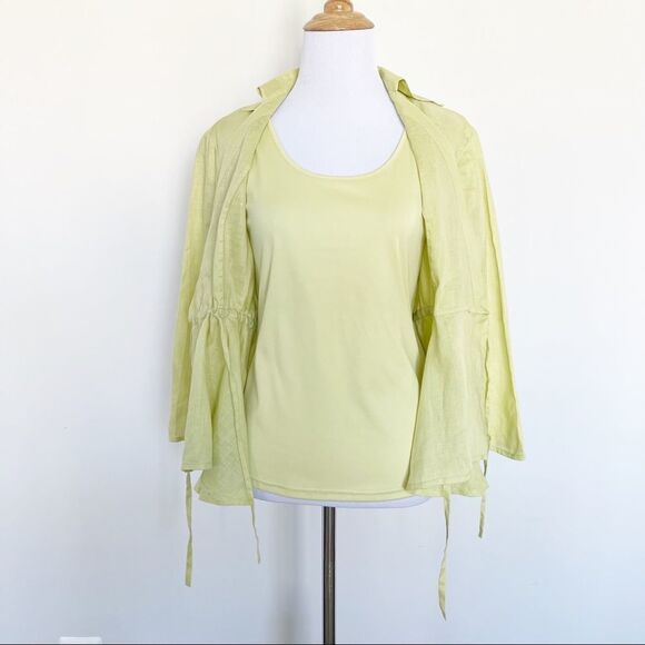 Samuel Dong Lime Green Linen wrap Blouse with separate tank - Picture 4 of 6